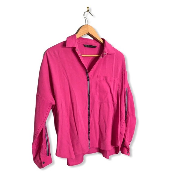 Zara Tops Zara Pink Button Down Snap Shirt W Blue Stripe Poshmark